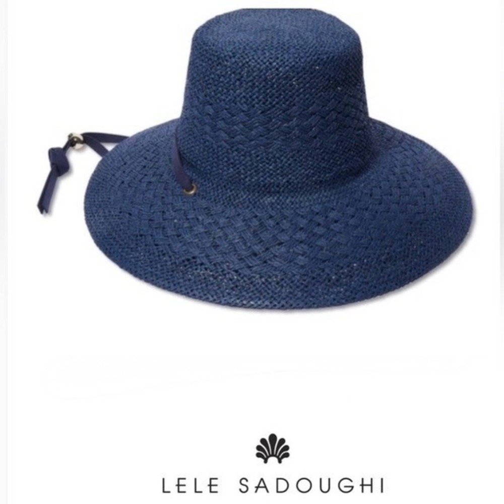Lele Sadoughi Brielle Straw Hat Midnight Navy Blue Women's NWT